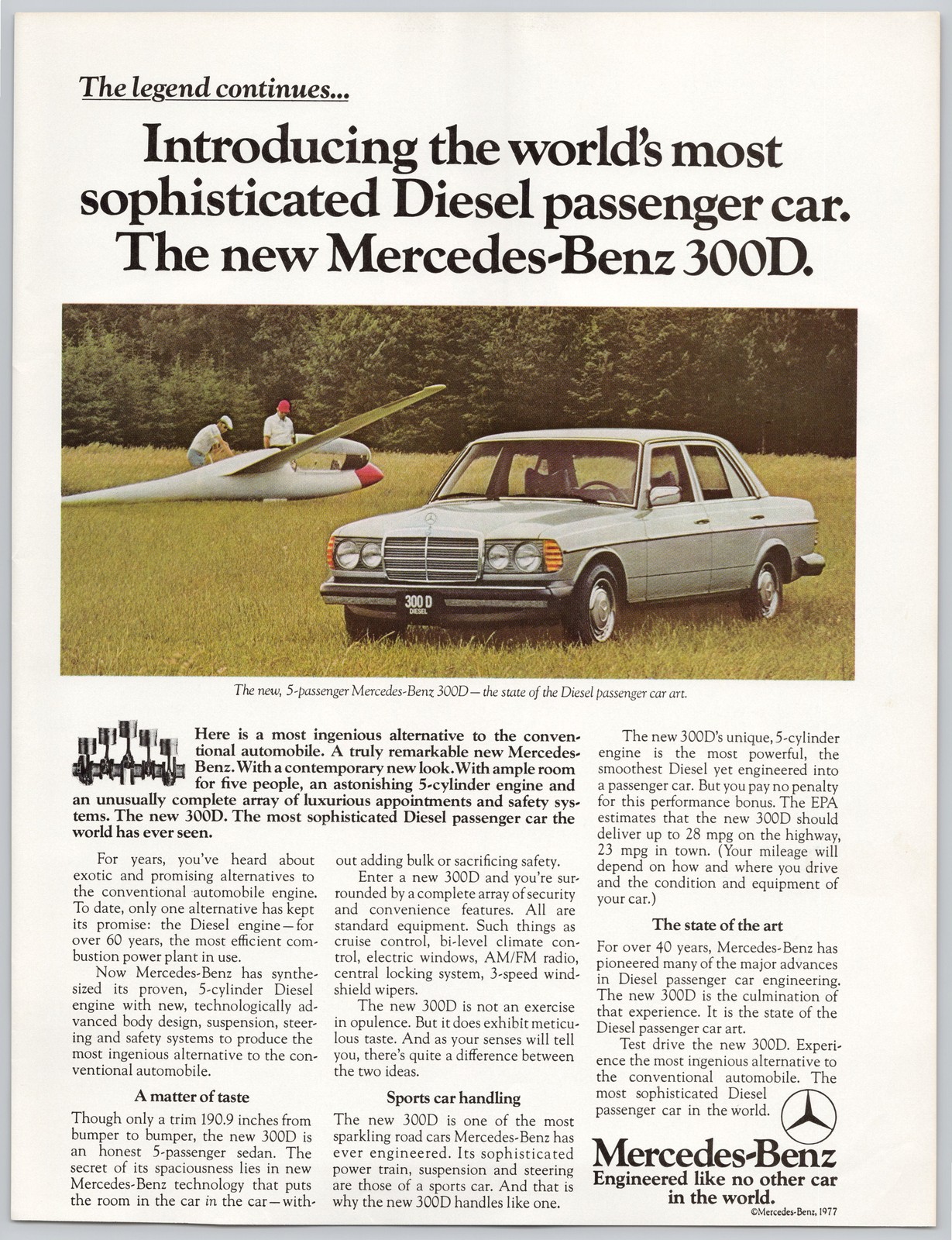 Mercedes-Benz 300D Diesel Passenger Car Auto 1977 Vintage Print Ad