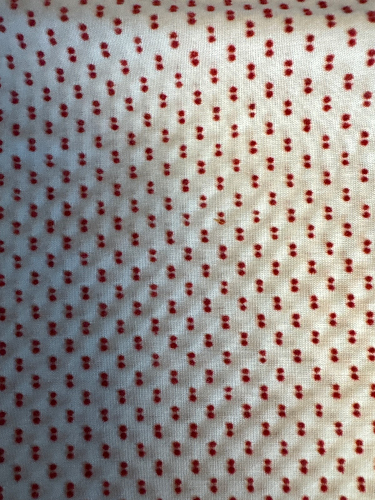 Vintage red polka dot white fabric the red dots are raised – two pieces