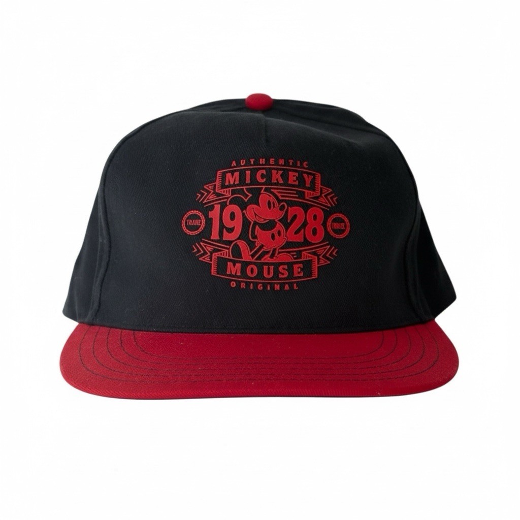 Disney Parks Mickey Mouse Snapback Hat Adult 57–60cm Black Red Vintage Style