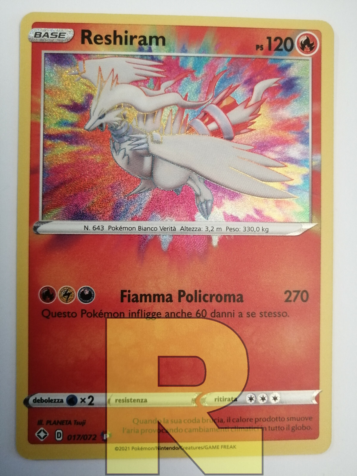 Reshiram Destiny Radiance 017/072 Rare Amazing Pokemon Italian