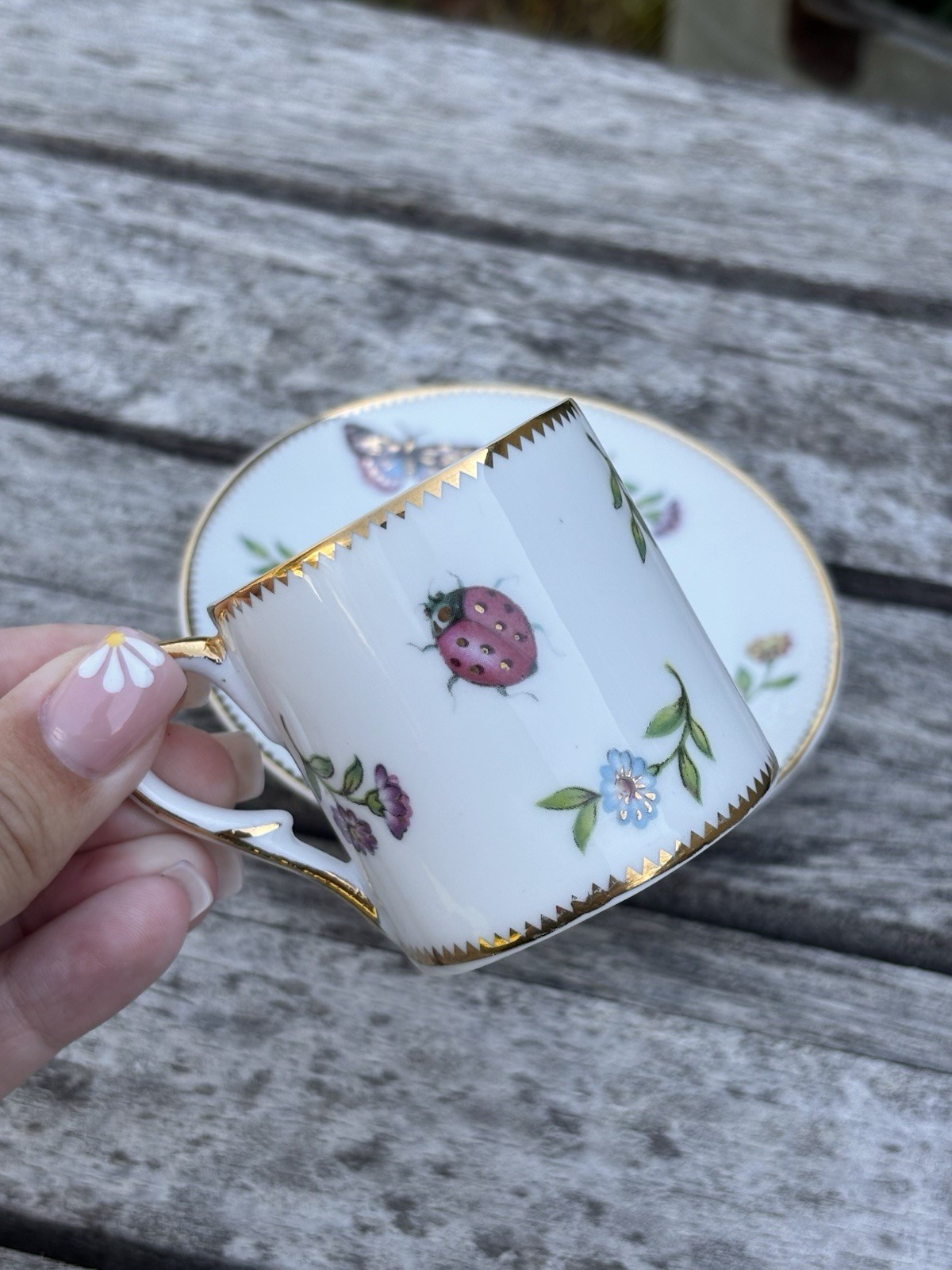 I. Godinger & Co. Lady Bug Butterfly Small Tea Cup & Saucer