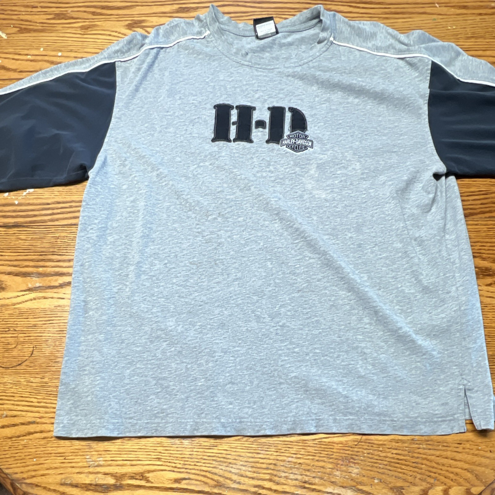 Harley Davidson Long Sleeve Shirt Mens XL Gray Black Embroidered Mackinaw City M