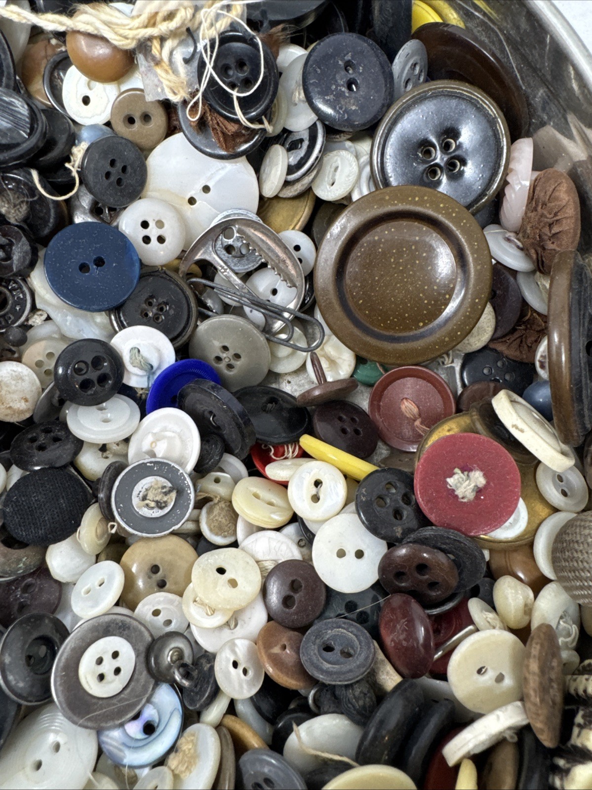 Vintage Buttons Lot 3+ lbs Mixed Materials Shapes Sizes Colors in Chocolate Tin