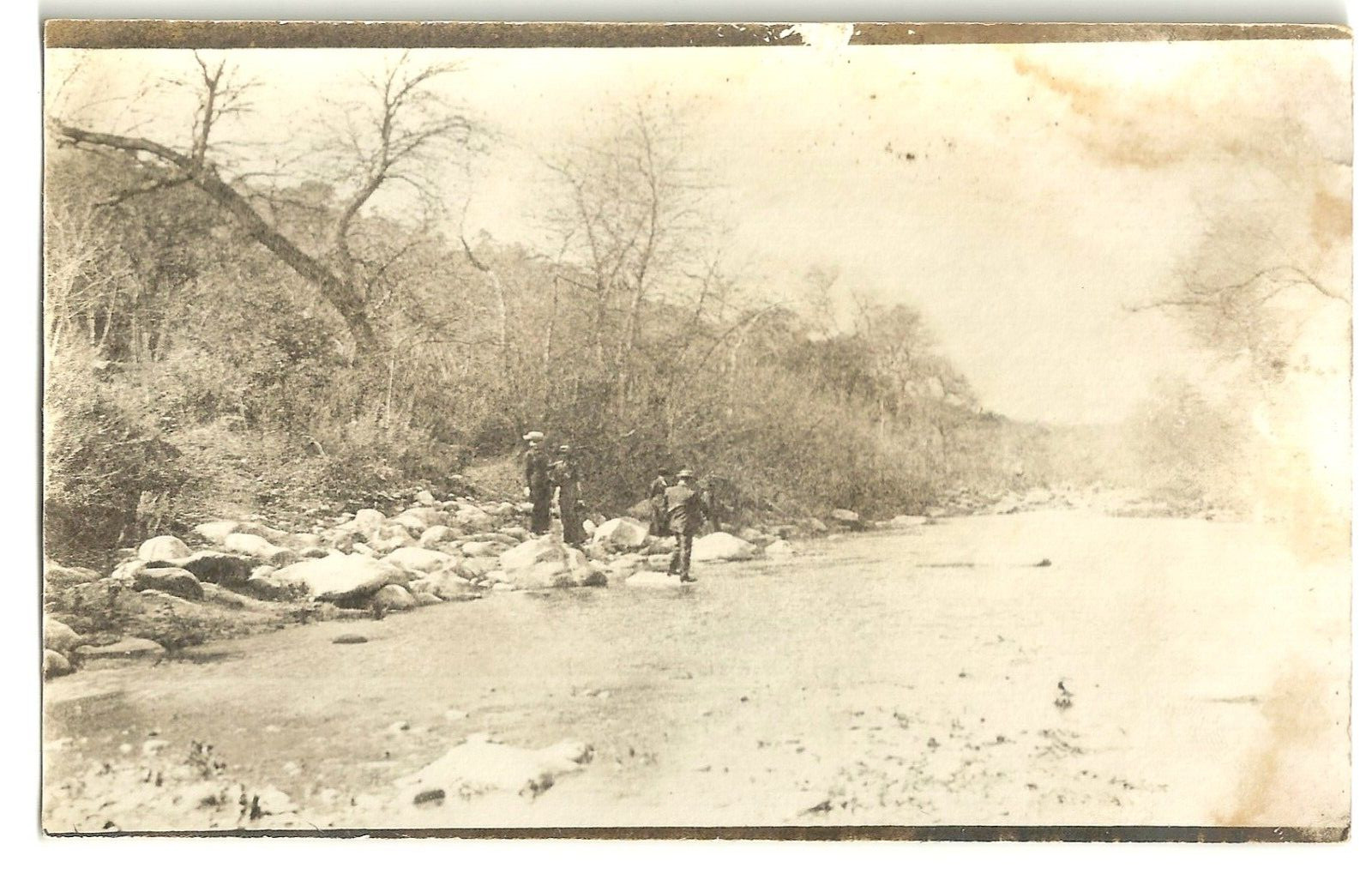 1900 Hiking Victorian Picnic RPPC Real Photo Creek Outdoor Gentlemen Ladies VTG