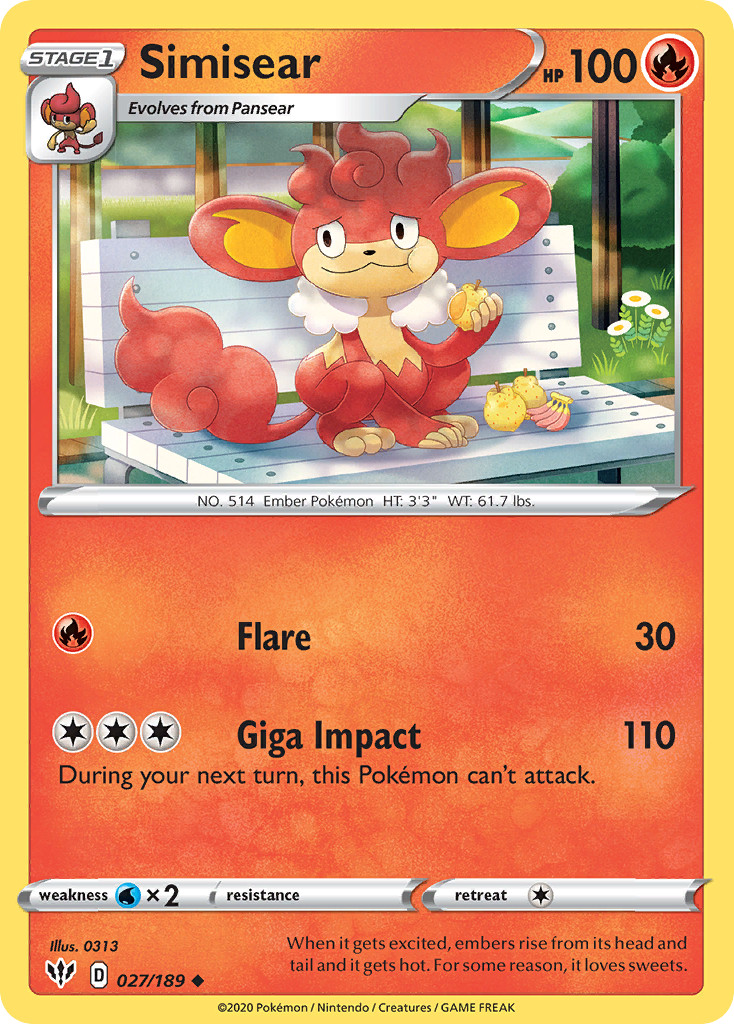 🔥 SIMISEAR 027/189 DARKNESS ABLAZE UNCOMMON POKEMON NM/M 313 🔥
