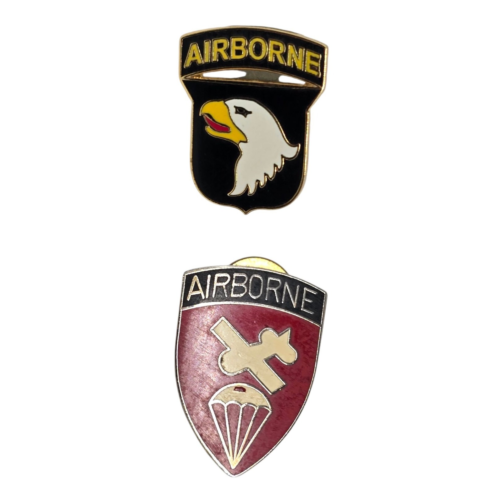 Vintage U.S. Army Airborne Division Pins Set Of 2 With Eagle & Paratrooper Desig
