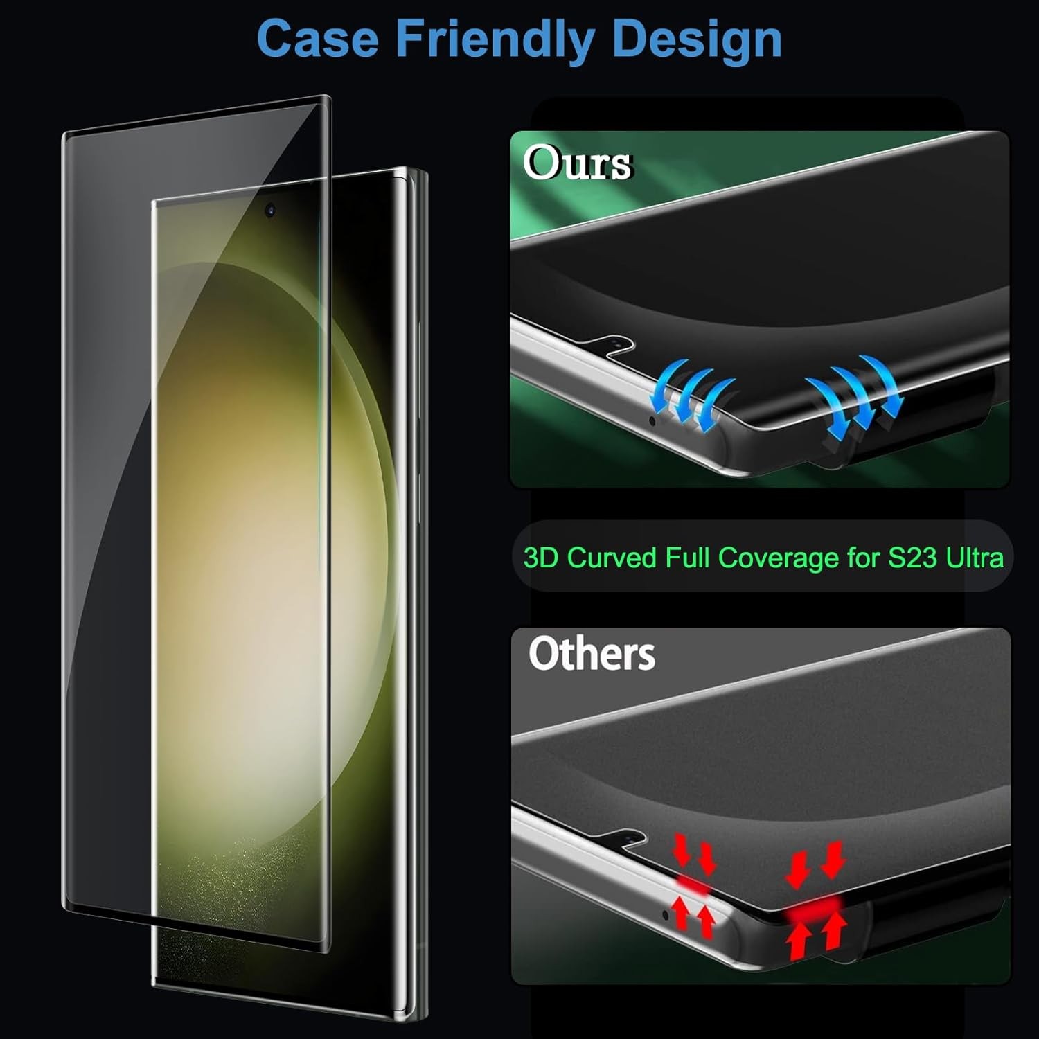 3 Pack Galaxy S23 Ultra Screen Protectors HD Clear Tempered Glass 3D Curved Scra