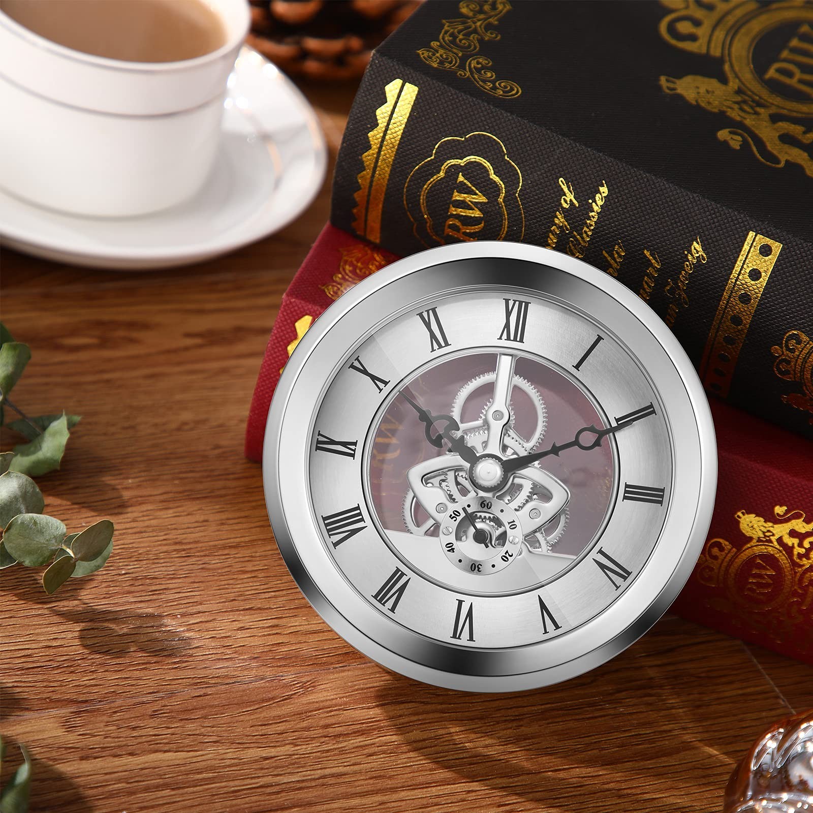 4 1/16″ Skeleton Clock Insert with Bezel – Silver Vintage Home Decor Timepiece