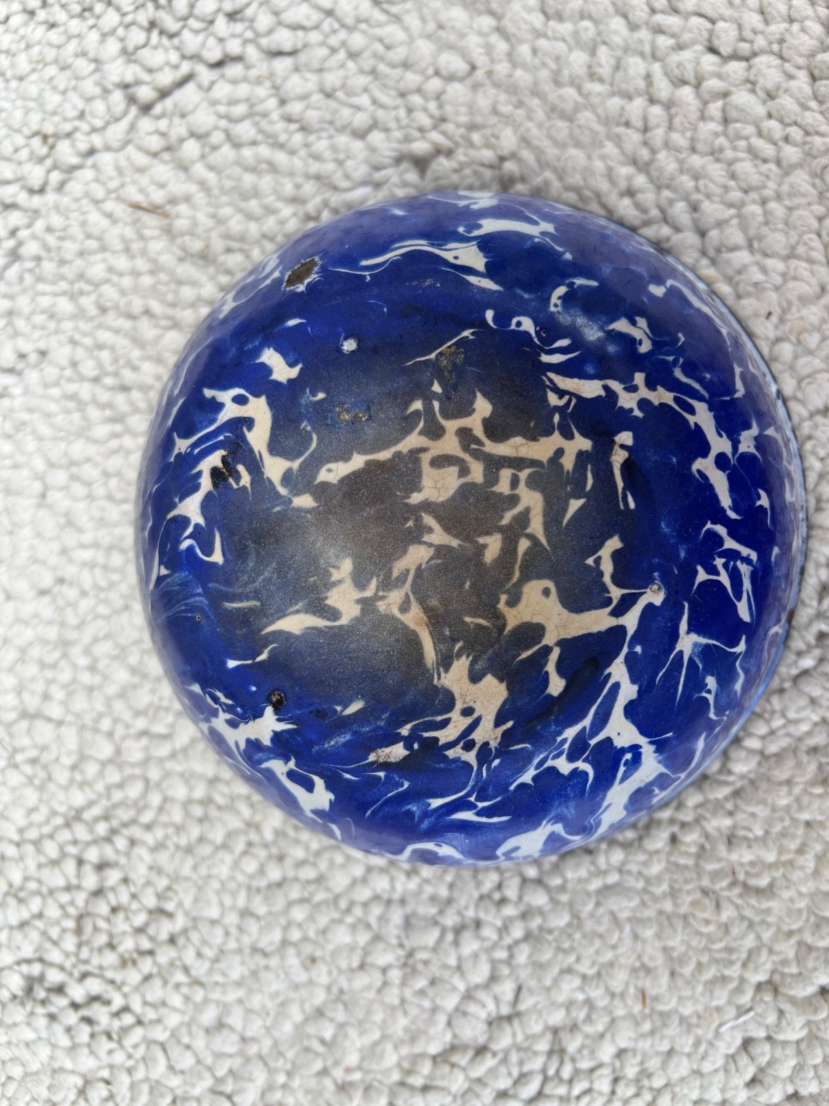 Graniteware Enamelware Very Nice Cobalt Blue and White Swirl 7.5” x 3.5” Bowl