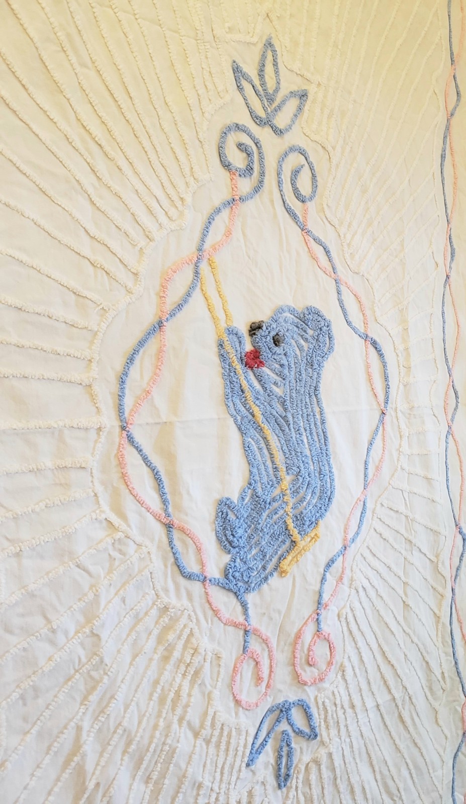 Vintage Chenille Baby Crib Bedspread 40″x 64″ Blanket Pink Blue Teddy Bear