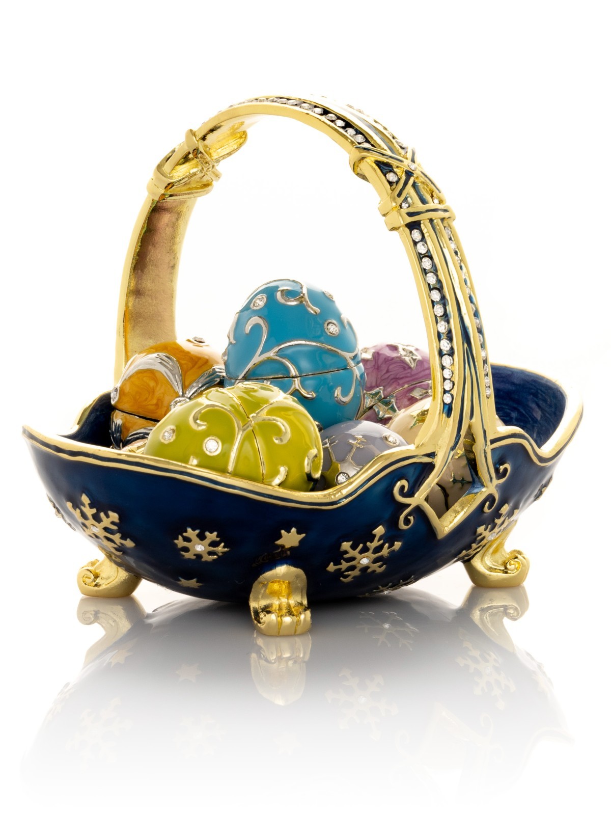 Keren Kopal Blue Basket Carring Small Trinket box Decorated & Austrian Crystals