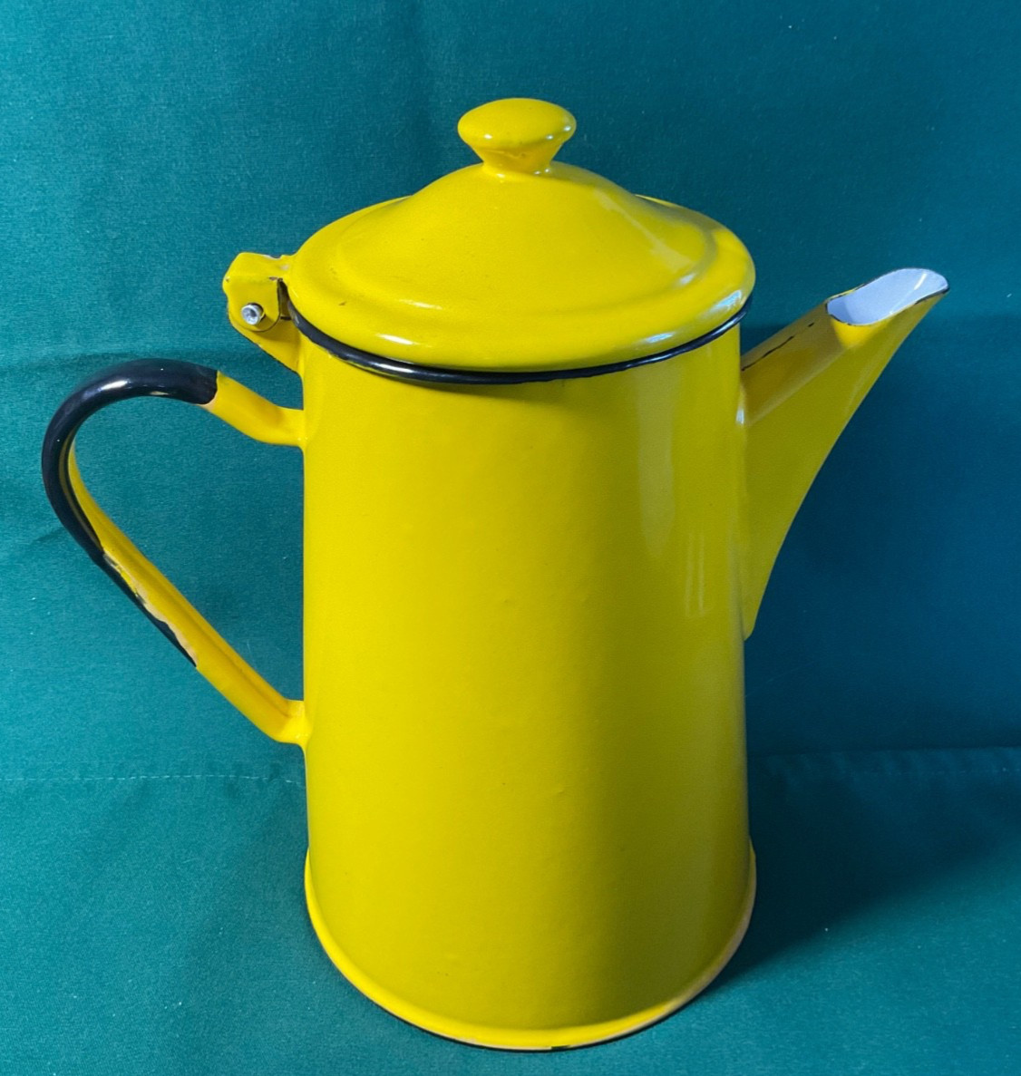Knobler Yellow Enamelware Coffee Pot Poland, Vtg 9” Flower Vase Summer Camping