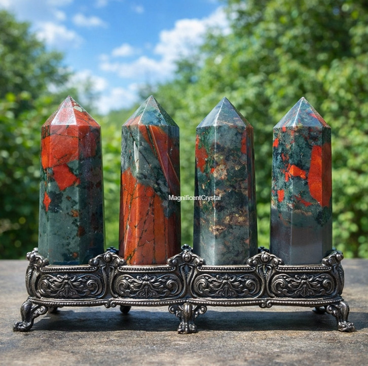 4PCS Natural Bloodstone Tower Point Protection Healing Mineral Specimens Decor