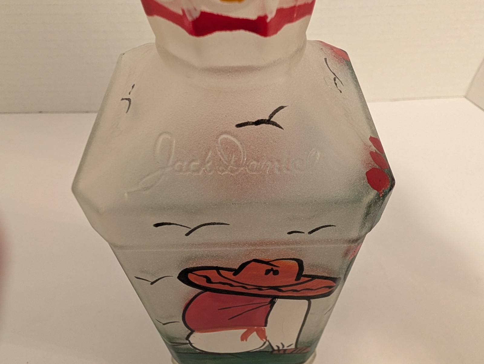 Mexican Bottle Jack Daniel Hand Painted Frosted Glass Sombrero Agave Cactus