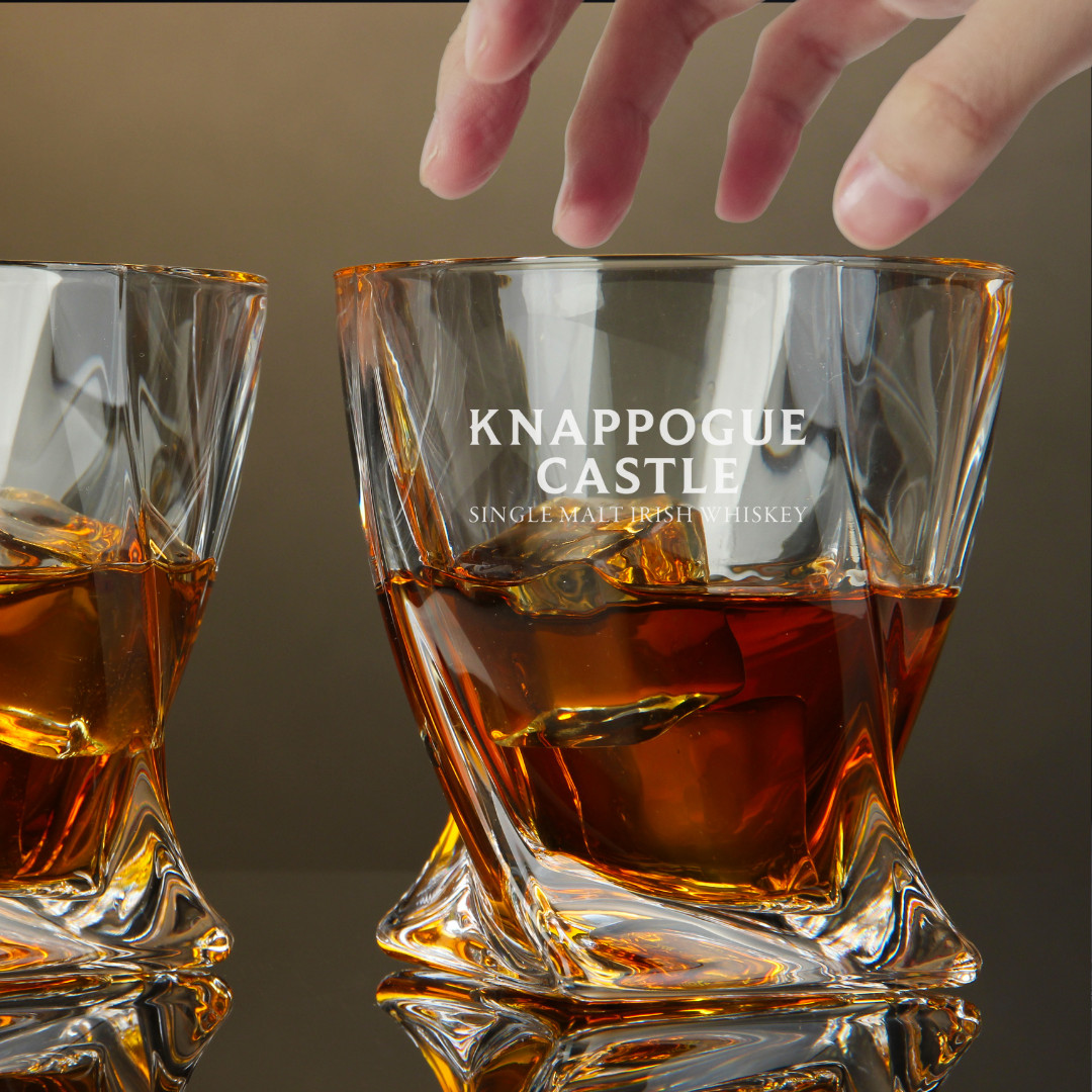 Custom Engraved Knappogue Castle Whiskey Glass – 10 oz Twisted Rocks Glass