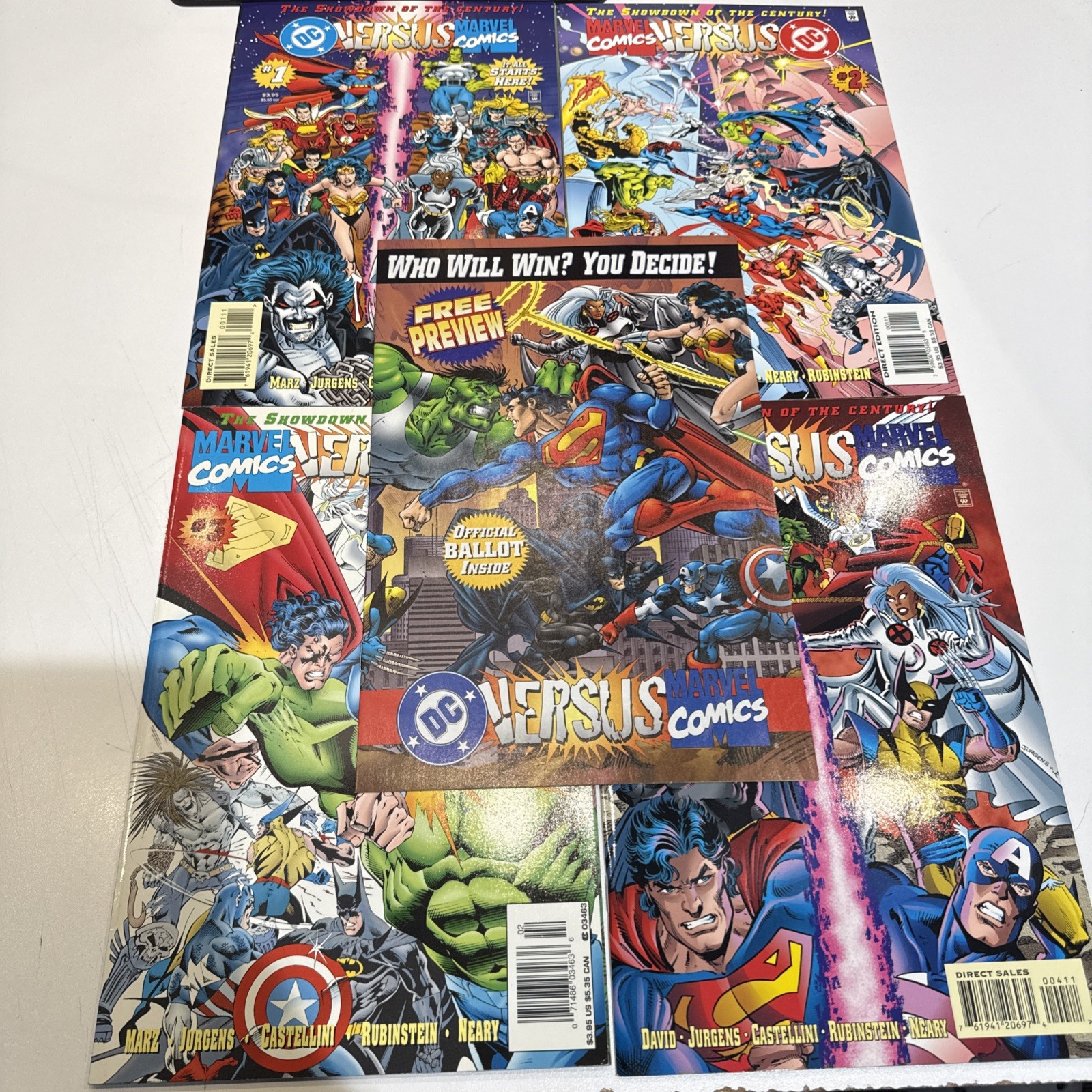 DC VERSUS MARVEL COMICS 1-4; Complete Lot of 4 1996 Crossover Comics Plus Extras