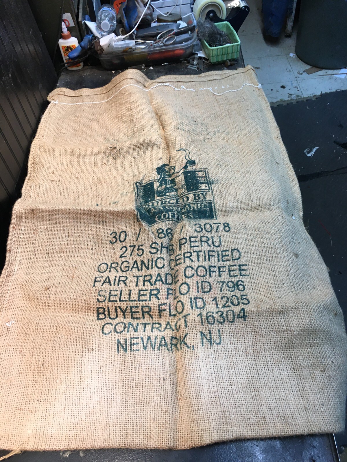 AUTHENTIC BURLAP JUTE COFFEE BAG COFFEE OF PERU 29in X 48in