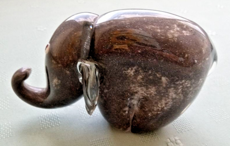 ELEPHANT for COLLECTOR-SOLID GREY GLASS,TRUNK UP,3 inch tall,4 1/2 trunk to tail