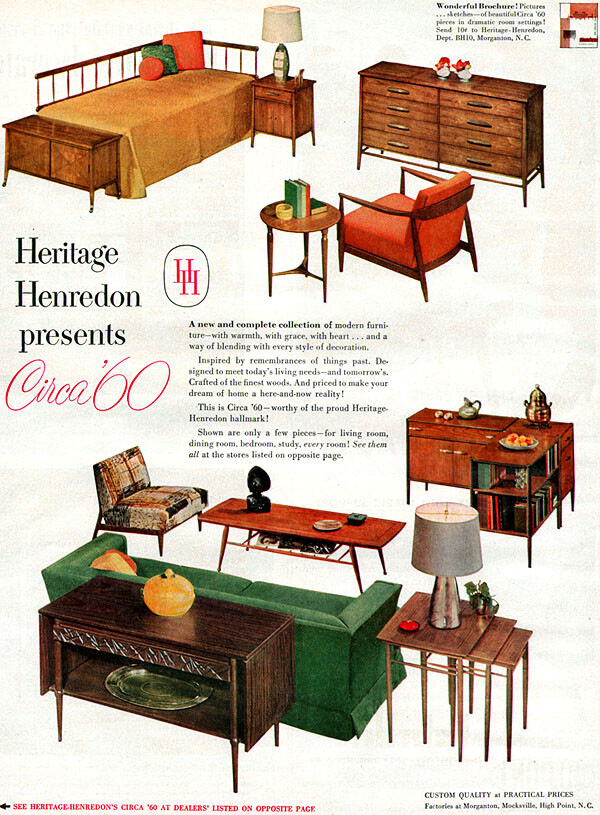 Heritage Henredon Circa 60 Furniture MID CENTURY MODERN Living Room 1952 Ad
