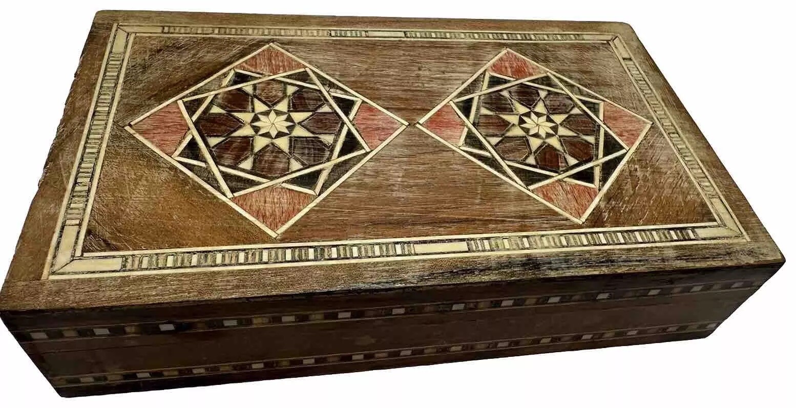 Marquetry Inlay Walnut Jewelry Box Syria