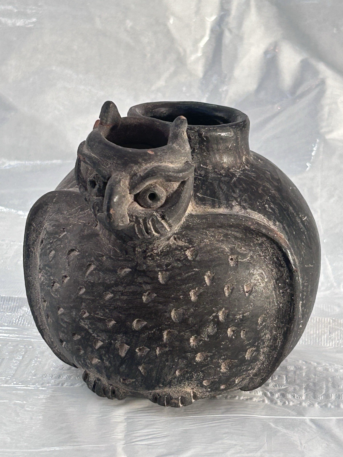Cherokee Or Mara Ortiz Blackware Black Pottery Owl Effigy Vessel Native American