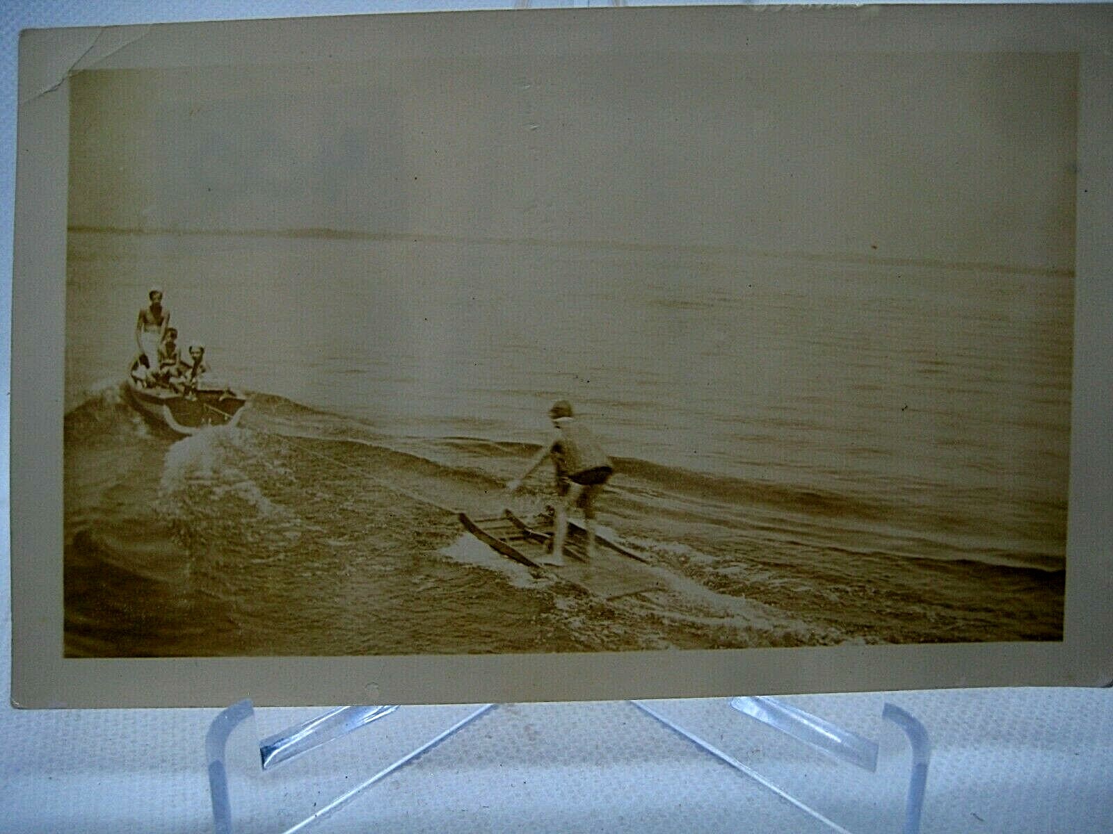OP400 ORIGINAL found photo 1930s/40s? boat water skiing homemade? water sled ?