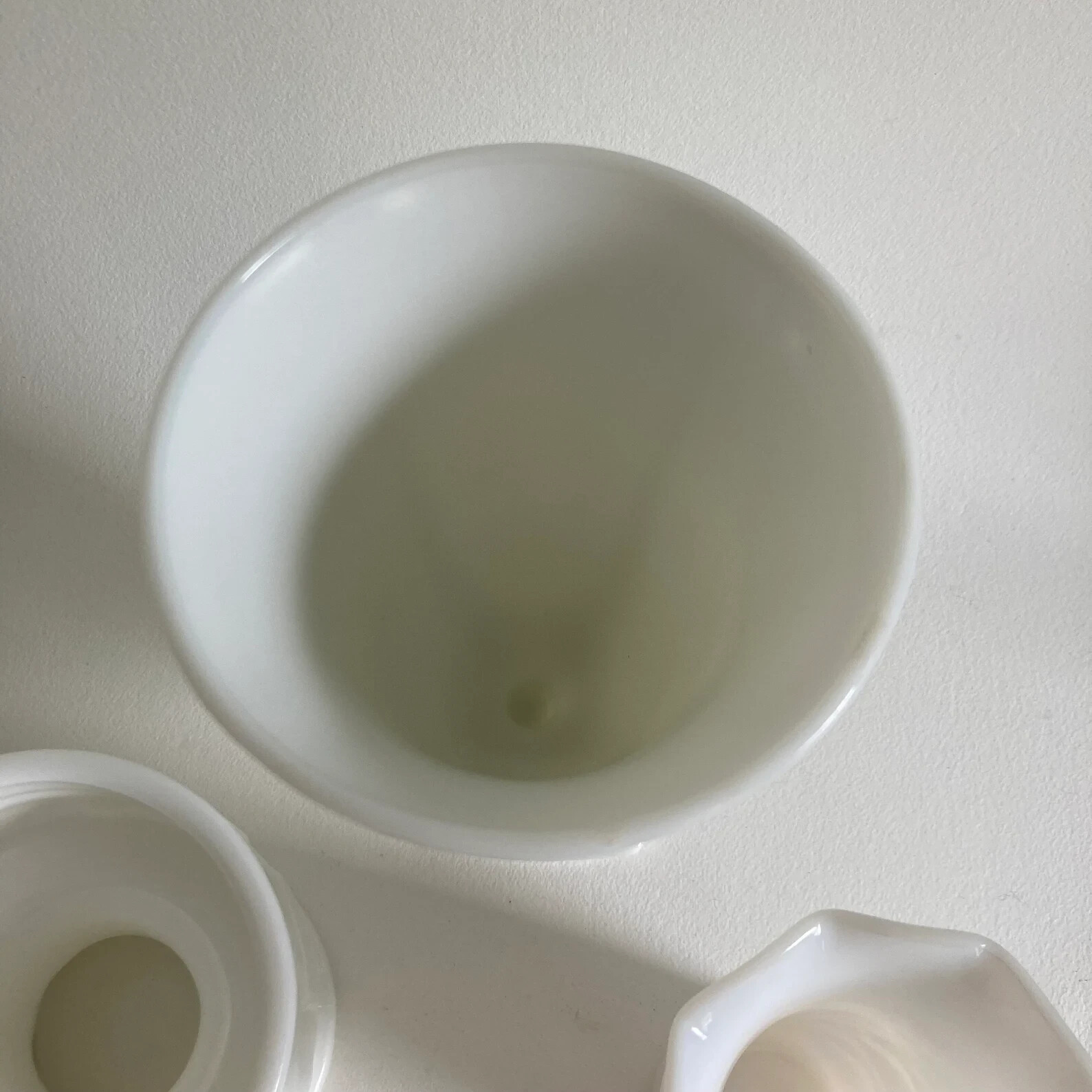 Trio of Vintage Milk Glass Vases Containers – 4″ to 8″+ Inches Tall – 1960s/70s