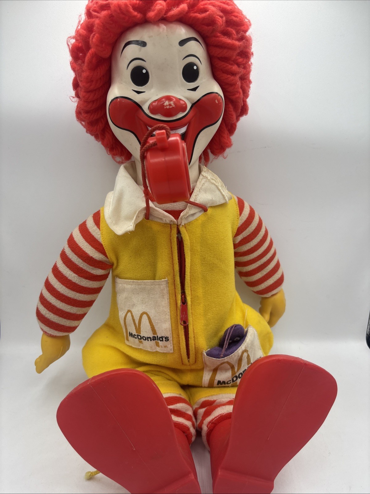 1978 Ronald McDonald 21″ Cloth Doll w/ Grimace Whistle Hasbro