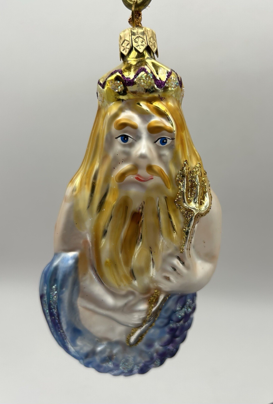 Neptune Poseidon Mouth Blown Hand Decorated Glass Ornament Ukraine COA 5”H