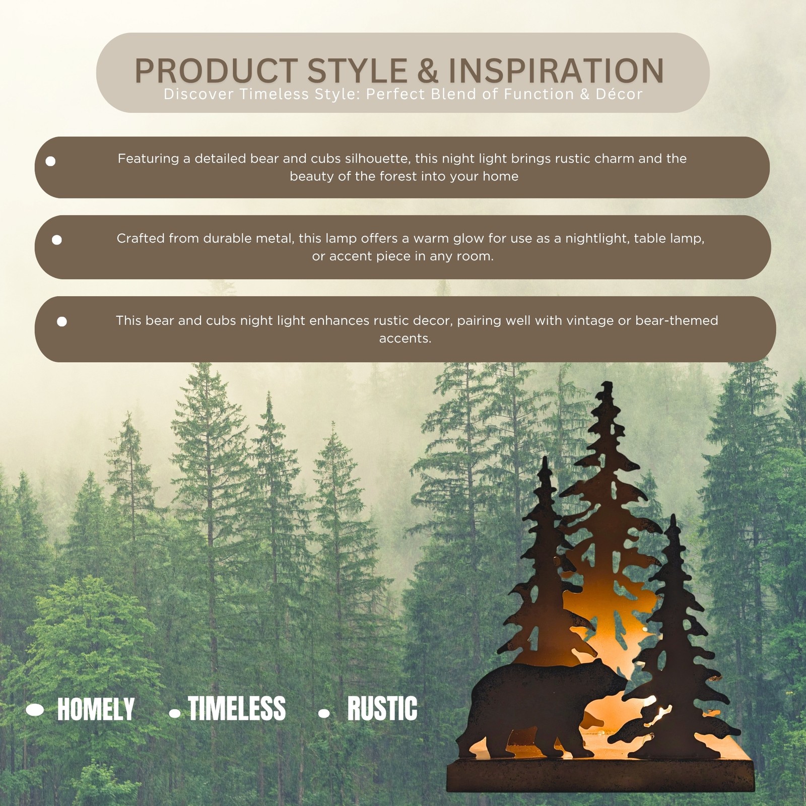 Rustic Bear Silhouette Table Lamp – Forest Night Light for Cabin & Lodge Décor