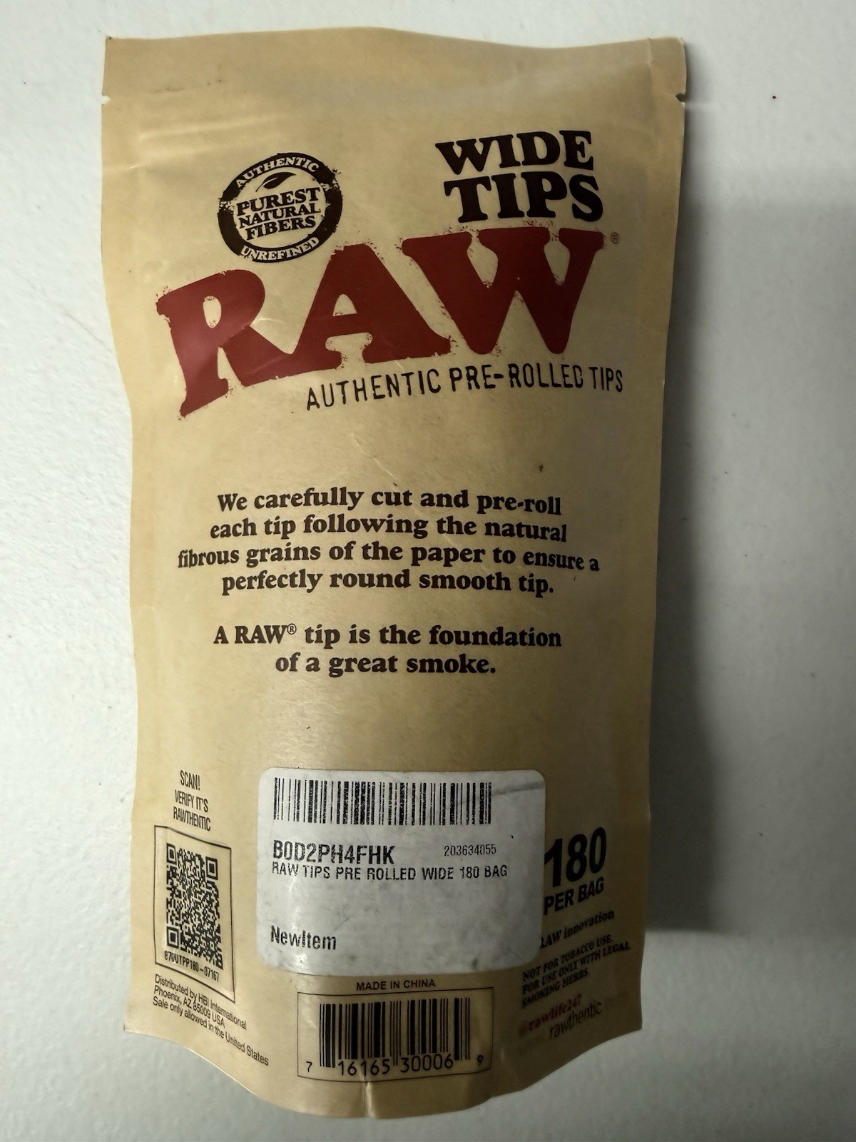 RAW Pre-Rolled WIDE Tips Filter Tips – 180 count Bag~Ready To Use & New