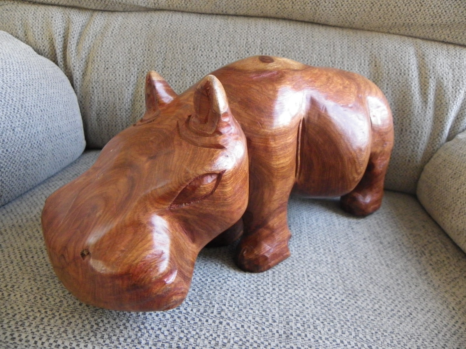 Very Large Hand Carved Wooden Hippopotamus Figure