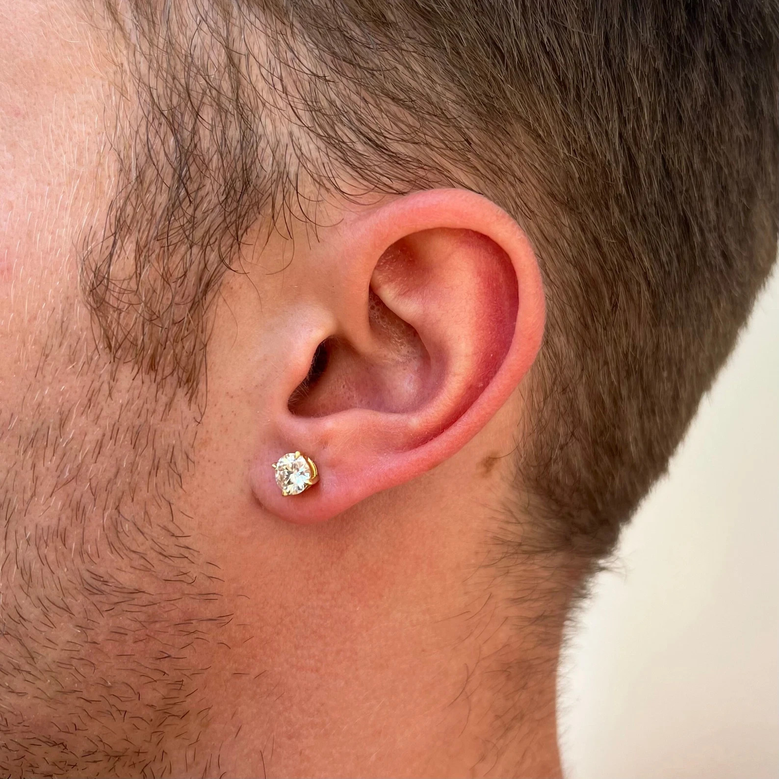 5.5mm 4 Claw Men’s Diamond Stud Earrings 18K Yellow Gold Over Mens Jewelry Gift