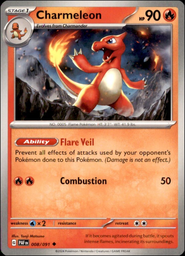 Pokemon – Charmeleon #008/091 – SV: Paldean Fates Uncommon