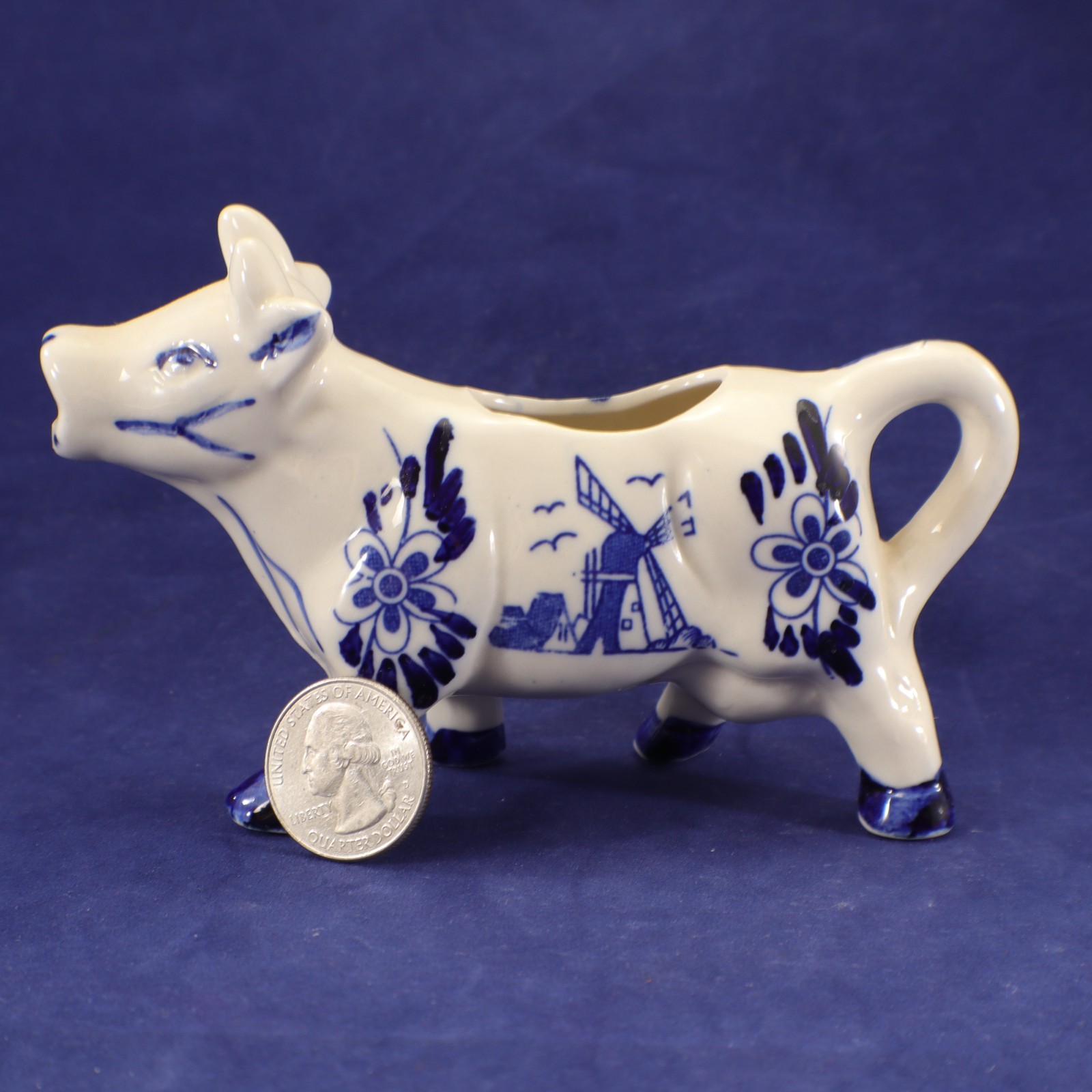 Delft Blue CREAMER COW Shape Small 3-oz Blue Hand Painted Holland Whimsical Vtg