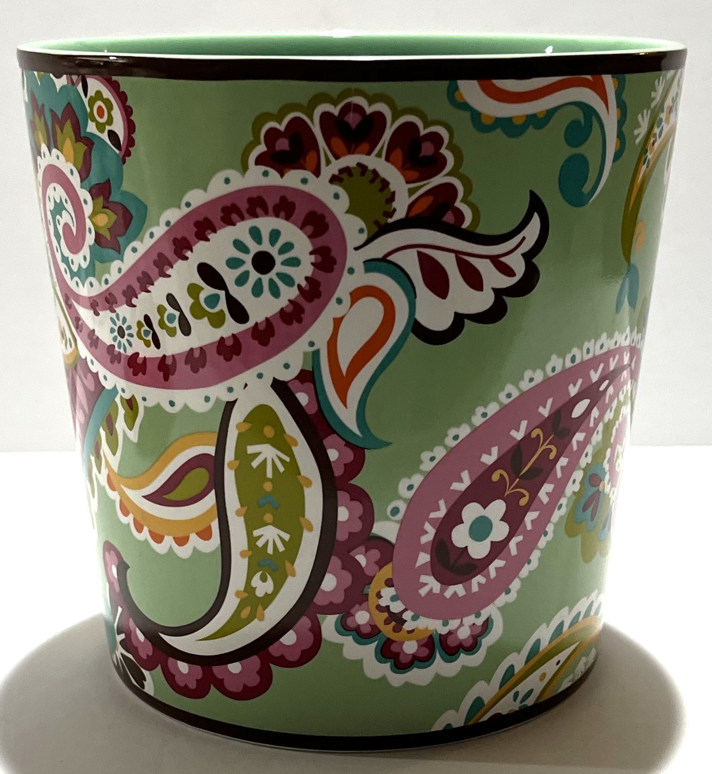 Vera Bradley Tutti Frutti Pink & Green Paisley Ceramic Flower Pot Planter 5.25″