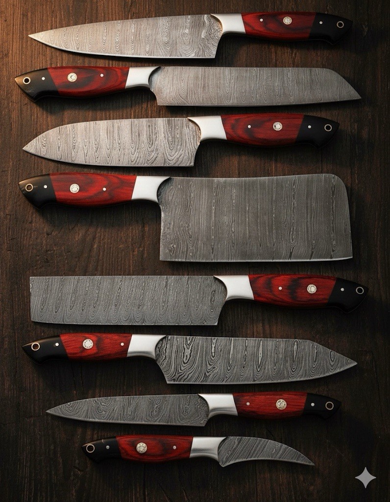 Hand Craft Damascus Steel Chef Knife Set Professional Kitchen 8 Knives Cutlery