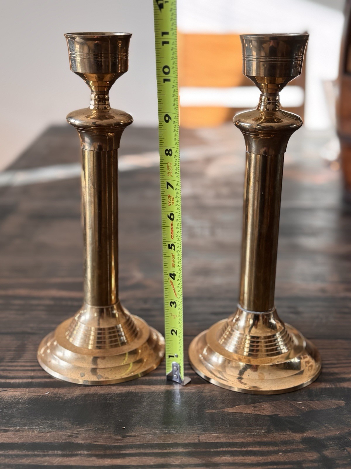 Hosley Solid Brass Candlestick Holders Pair 11” Vintage India Taper Candles