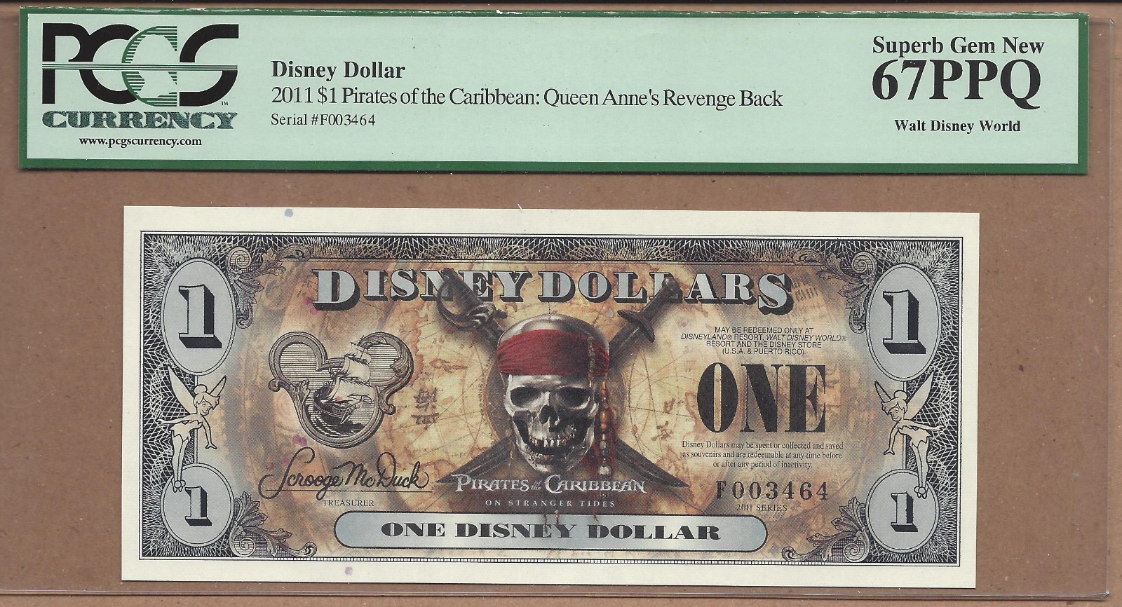 2011 $1 F Disney Dollar Queen Anne’s Revenge PCGS Superb GEM NEW