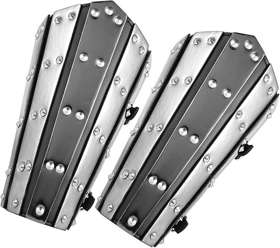 Adults Faux Leather Arm Guards – Medieval Metal Armor Style Bracers – One Siz…