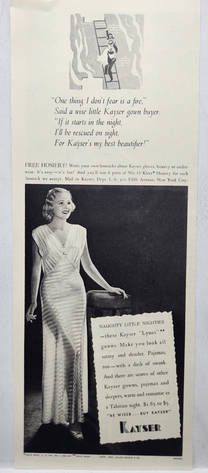 1937 Kayser Naughty Little Nighties Original Print Ad Life Magazine 30’s