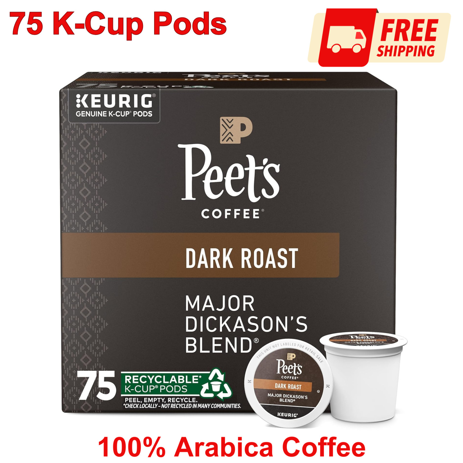 Peet’s Coffee, Dark Roast Keurig K-Cup Pods – Major Dickason’s Blend 75 Count