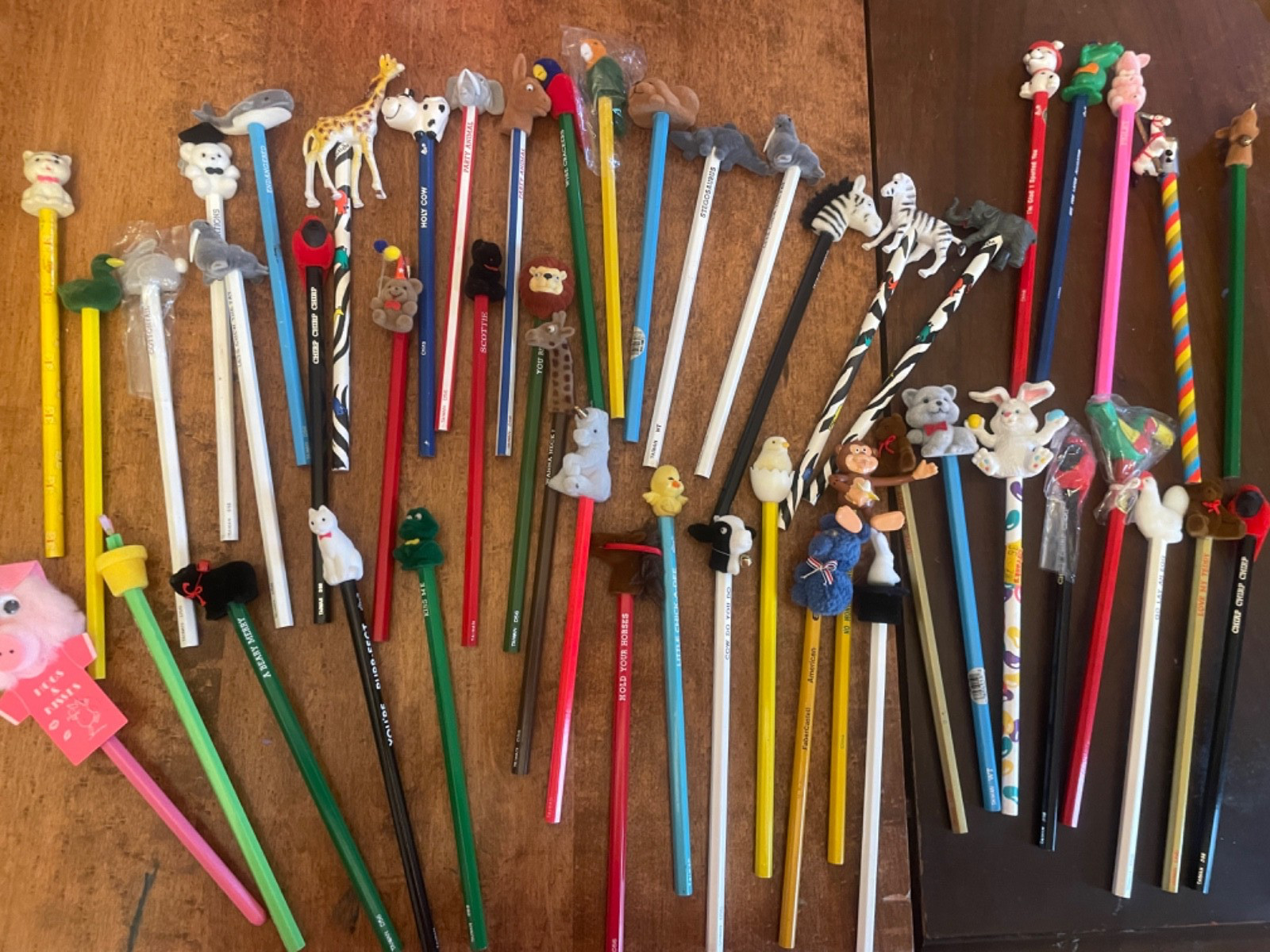 Vintage 80’s Novelty Pencils Plastic & Flocked Felt Animal Toppers Large Lot 45+
