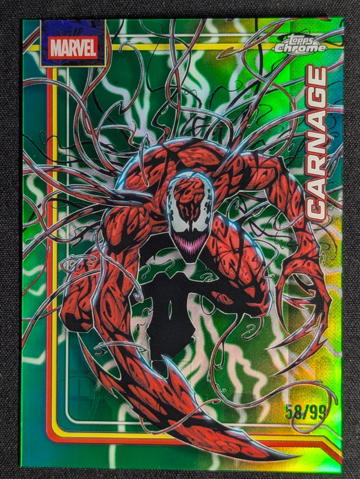 2026 Topps Chrome Marvel Comics – Carnage #022 Green Refractor 58/99