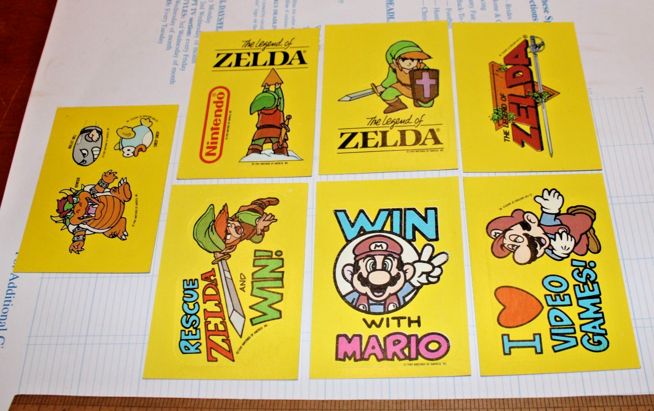 1989 Topps Nintendo Game Packs Sticker Lot of 7- Mario + Zelda EXCELLENT COND!