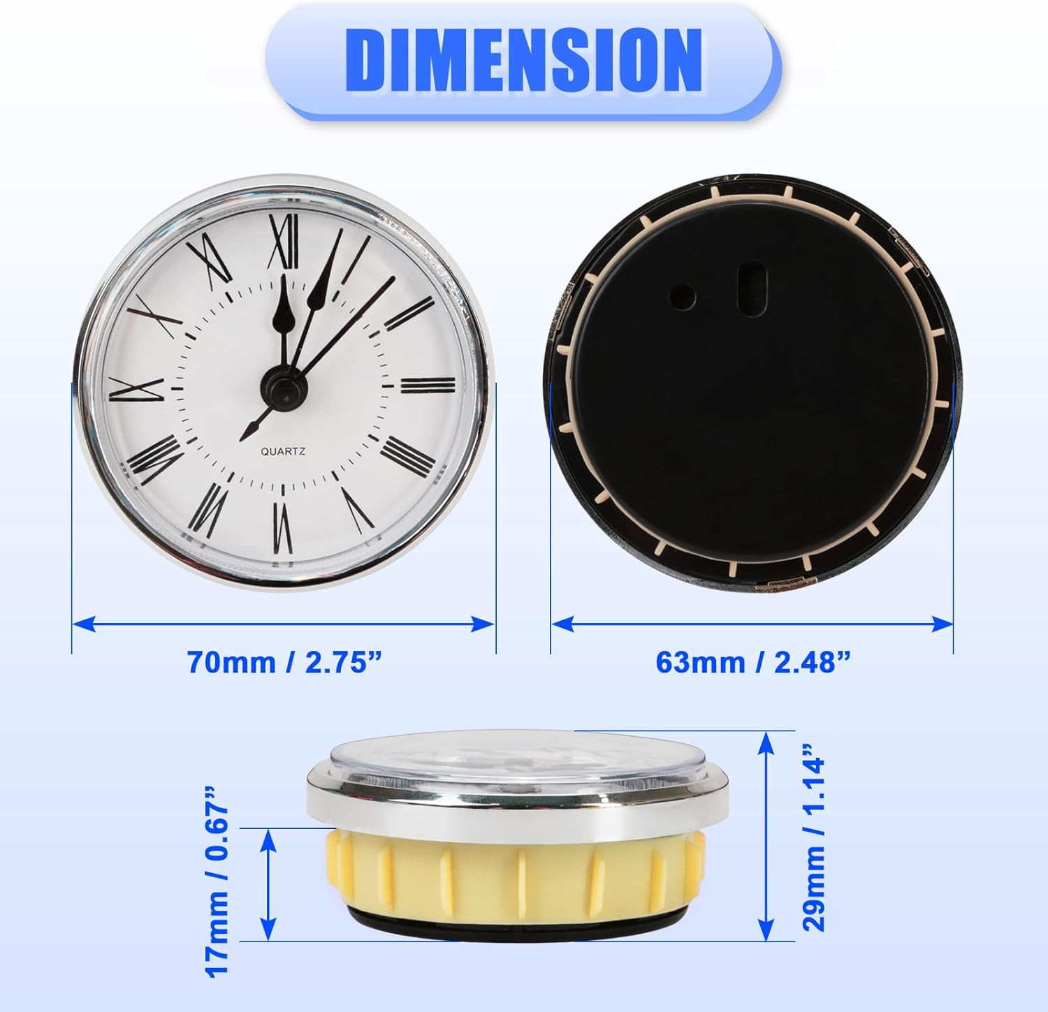 2.8 Inch/ 70Mm Clock Insert – Quartz Movement round Clock Replacement, Roman