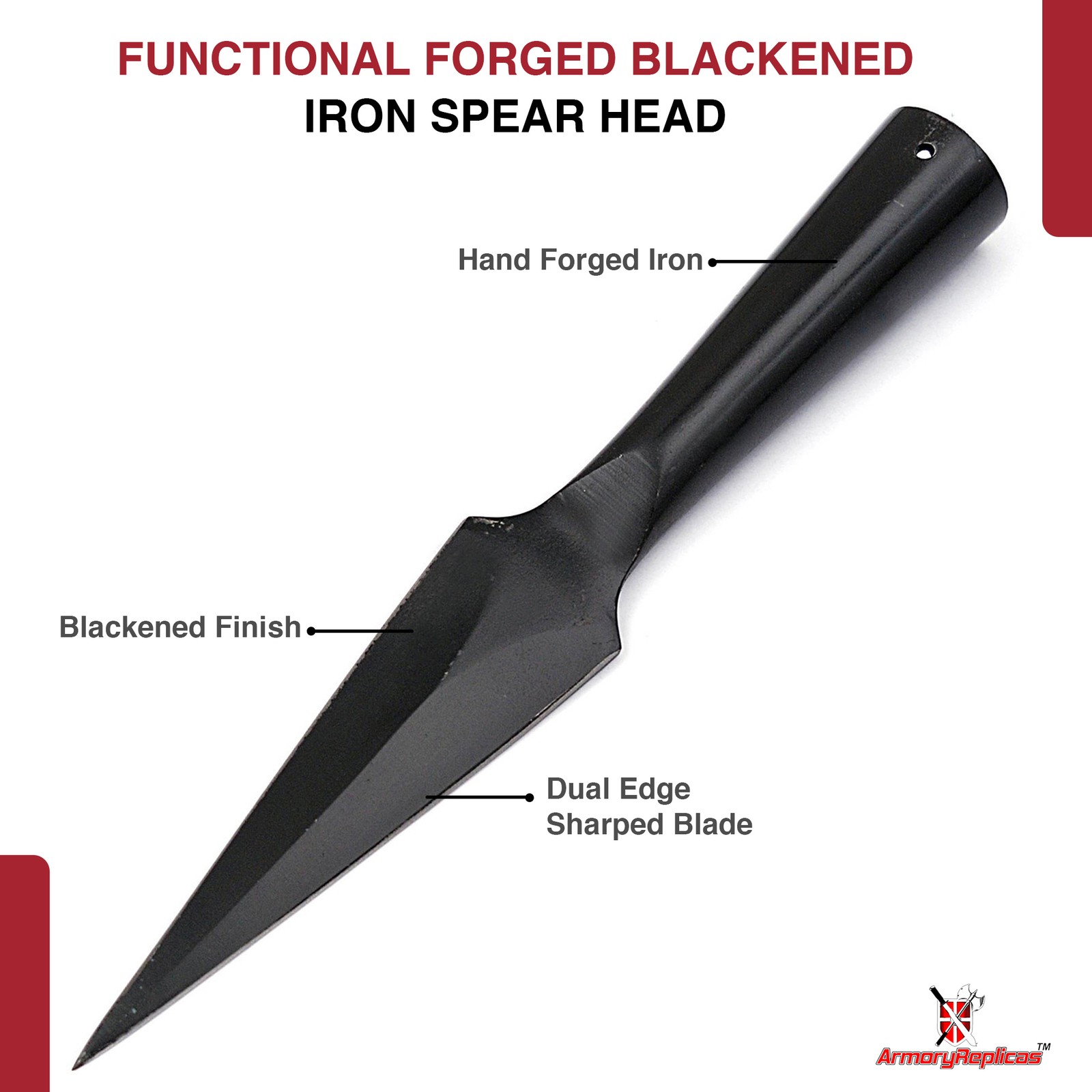 FUNCTIONAL MEDIEVAL FORGED BLACKENED IRON SHARPENED REENACTMENT SPEAR HEAD