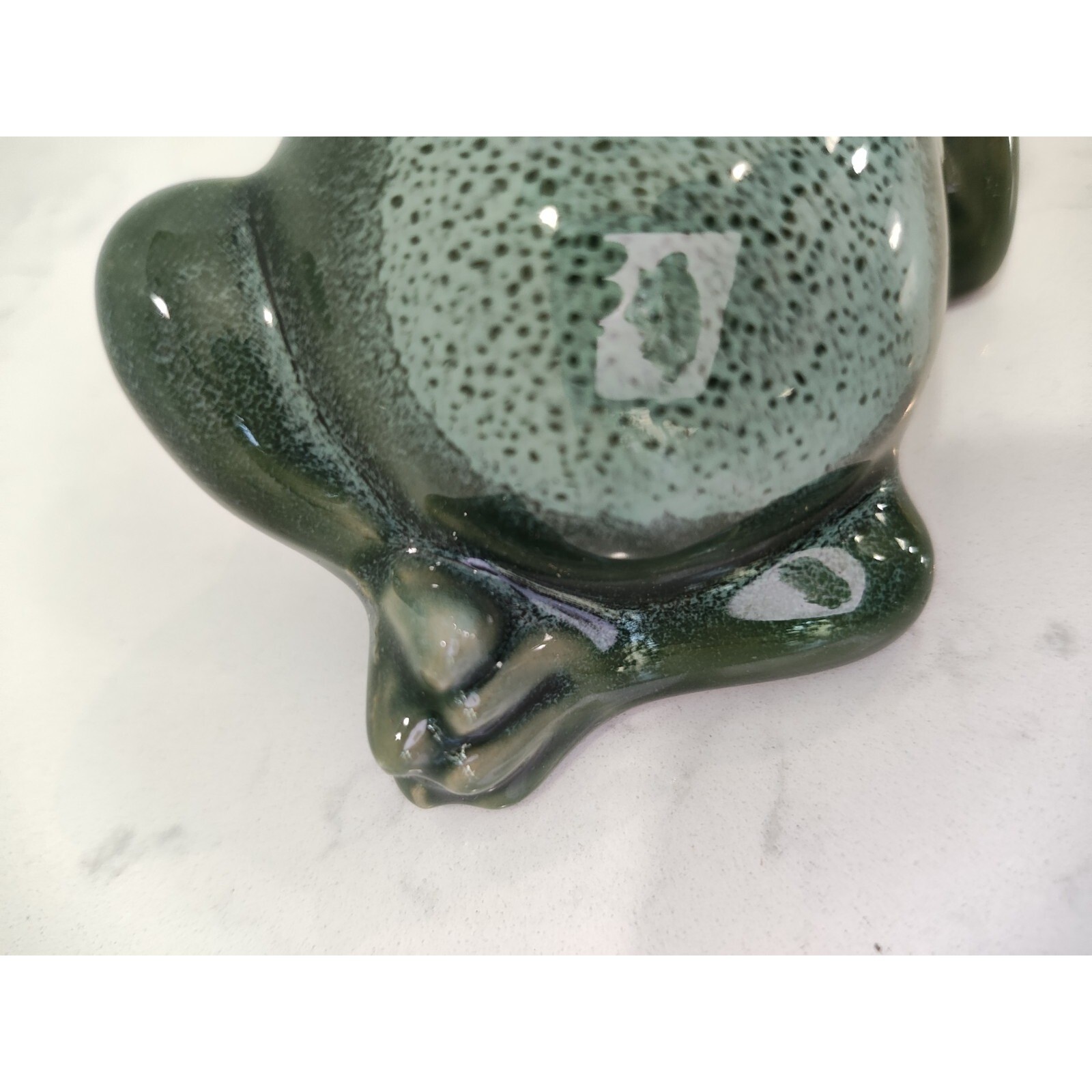 Frog Figurine Chillin Reclining Worrying Perplexed Green Thinking Glazed Ceramic