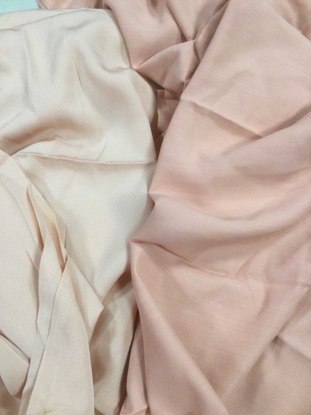 Vntg Soft Silky Poly Fabric 2 Pieces Solids Light & Med Salmon Colors Over 3 Yds