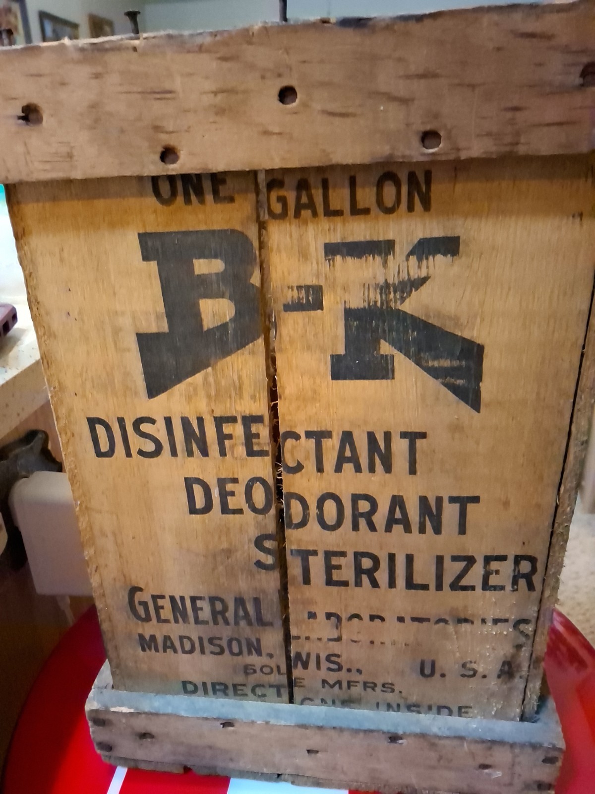 Vtg Wooden Crate B-K Bactericide Madison Wisconsin For Dairy/Cattle Farm